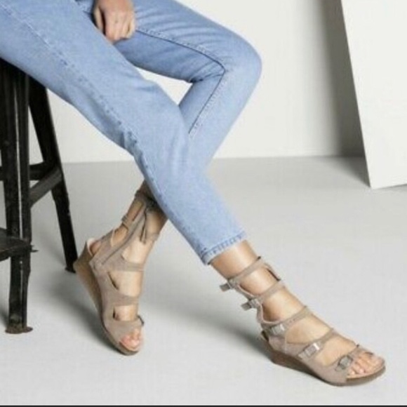 Birkenstock Shoes - Birkenstock Papillio Taupe Suede Gladiator Sandals